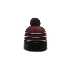 Richardson Maroon/Black/White Pom Beanie With Cuff