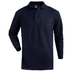Edwards Men's Navy Blended Pique Long Sleeve Polo With Pocket