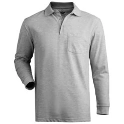 Edwards Men's Grey Heather Blended Pique Long Sleeve Polo With Pocket
