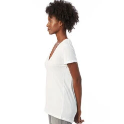 Alternative Apparel Women's White Melange Burnout Slinky V-Neck T-Shirt -Best Clothing Shop 2894B2 White HTS
