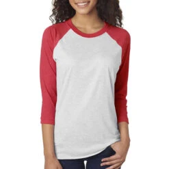 Next Level Unisex Vintage Red/Heather White Triblend 3/4-Sleeve Raglan Tee -Best Clothing Shop 6051 Vintage Red Heather White HTF