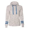 J. America Women's White/Royal Melange Fleece Striped Sleeve Hooded Pullover