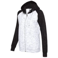 J. America Women's White/Black Melange Fleece Colorblocked Full Zip -Best Clothing Shop 8679 White Black S