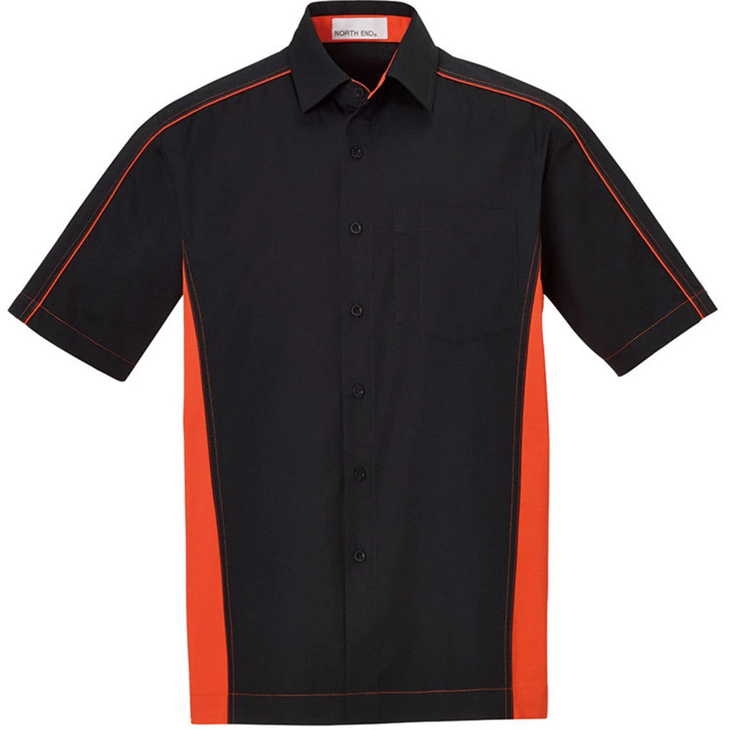 North End Men's Black/Orange Tall Fuse Colorblock Twill Shirt 1 North End Men's Black/Orange Tall Fuse Colorblock Twill Shirt