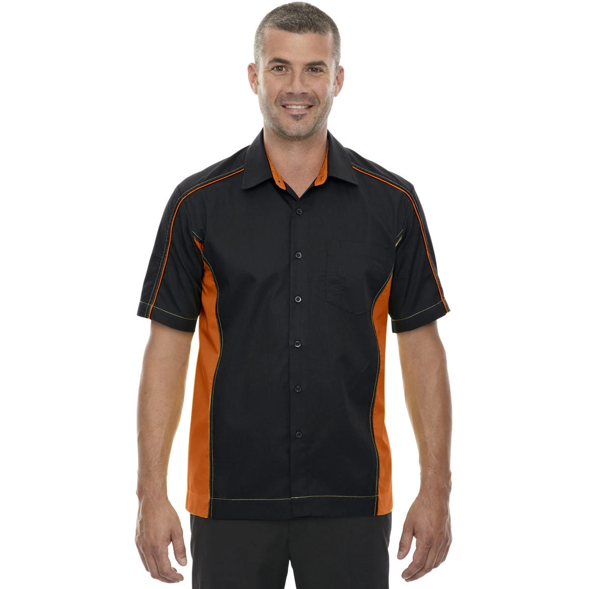 North End Men's Black/Orange Tall Fuse Colorblock Twill Shirt 2 North End Men's Black/Orange Tall Fuse Colorblock Twill Shirt - Image 2