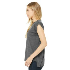 Bella + Canvas Women's Dark Grey Heather Flowy T-Shirt With Rolled Cuff -Best Clothing Shop 8804 Dark Grey Heather HTS