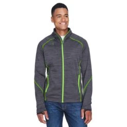 North End Men's Carbon/Acid Green Flux Melange Bonded Fleece Jacket -Best Clothing Shop 88697 5C HTF