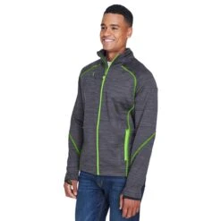 North End Men's Carbon/Acid Green Flux Melange Bonded Fleece Jacket -Best Clothing Shop 88697 5C HTS