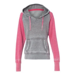 J. America Women's Cement/Wildberry Zen Fleece Raglan Hooded Sweatshirt