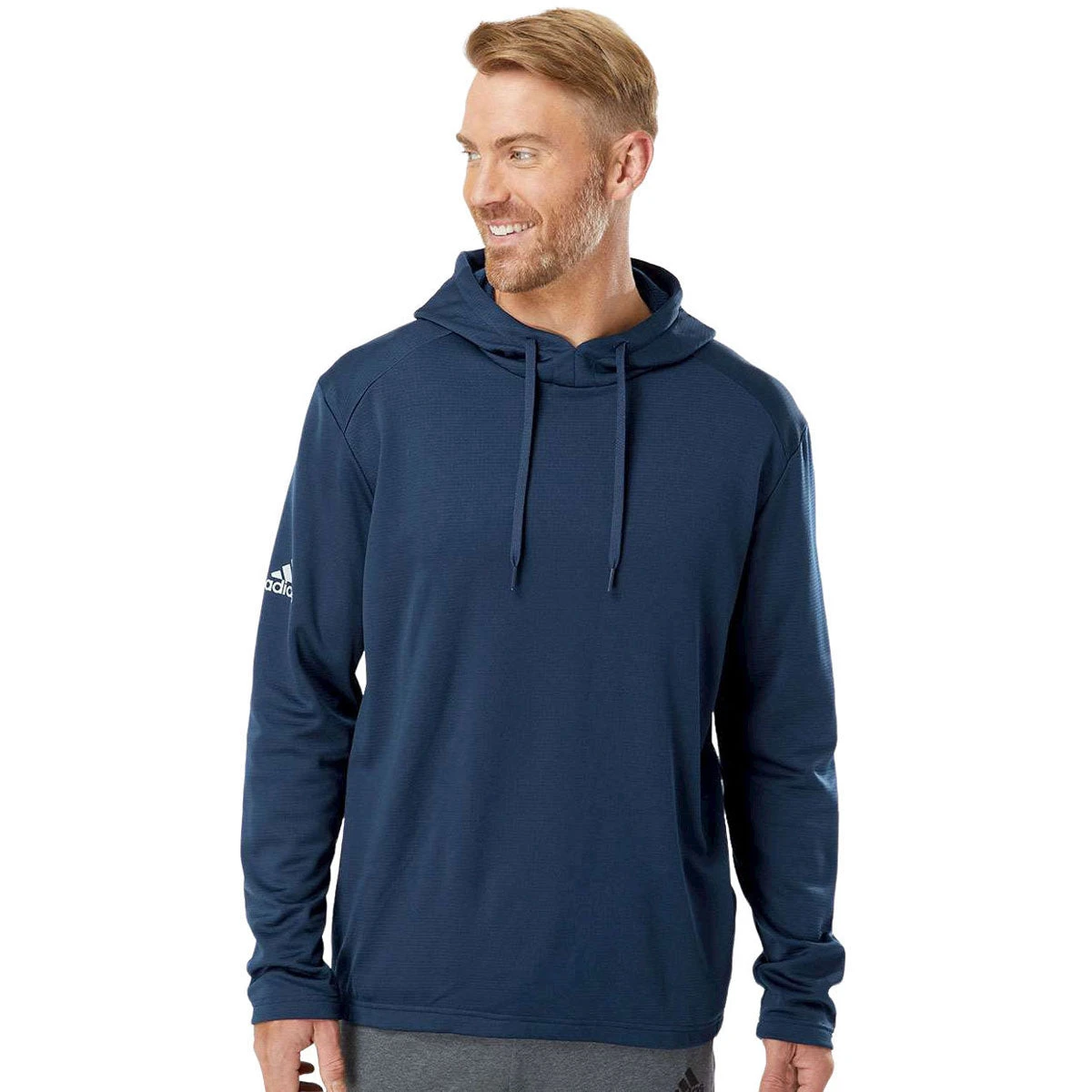 Adidas Men's Collegiate Navy Textured Mix Media Hooded Sweatshirt 3 Adidas Men's Collegiate Navy Textured Mix Media Hooded Sweatshirt - Image 3