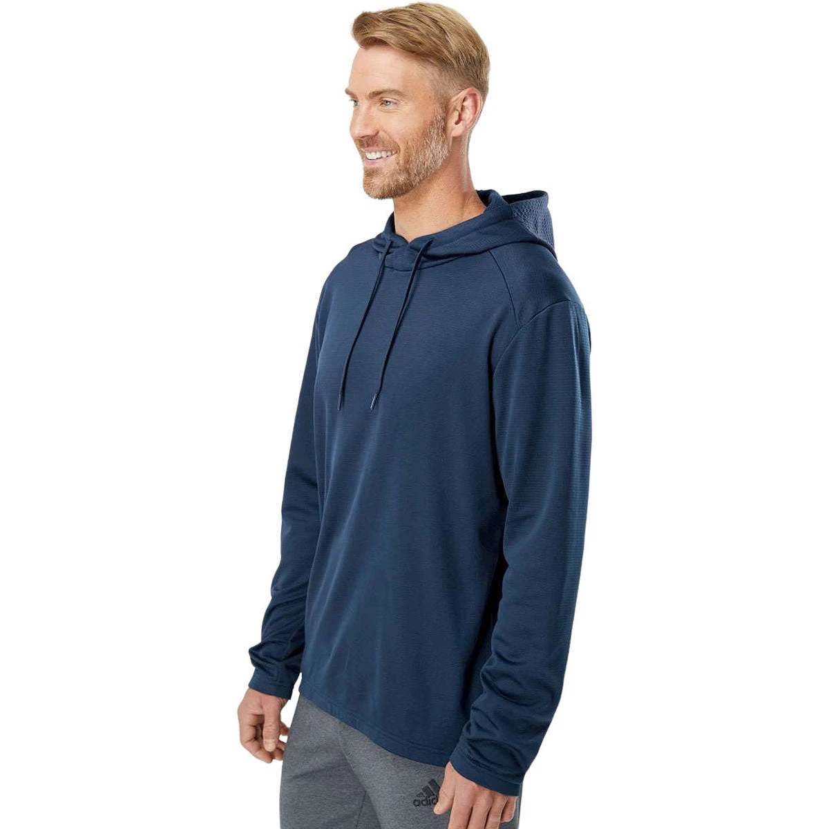 Adidas Men's Collegiate Navy Textured Mix Media Hooded Sweatshirt 5 Adidas Men's Collegiate Navy Textured Mix Media Hooded Sweatshirt - Image 5