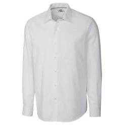 Cutter & Buck Men's White Tall Long Sleeve Epic Easy Care Mini Herringbone Shirt