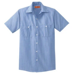 Red Kap Men's Tall Blue/White Short Sleeve Striped Industrial Work Shirt