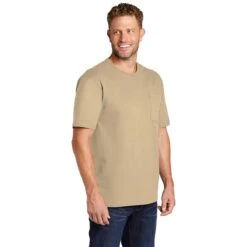 CornerStone Men's Tan Workwear Short Sleeve Pocket Tee -Best Clothing Shop CS430 Tan HTS