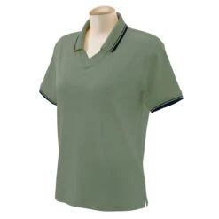 Devon & Jones Women's Dill/Navy Tipped Perfect Pima Interlock Polo