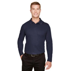 Devon & Jones Men's Navy CrownLux Performance Plaited Long Sleeve Polo -Best Clothing Shop DG20L Navy HTF