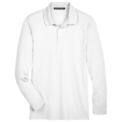 Devon & Jones Men's White CrownLux Performance Plaited Long Sleeve Polo