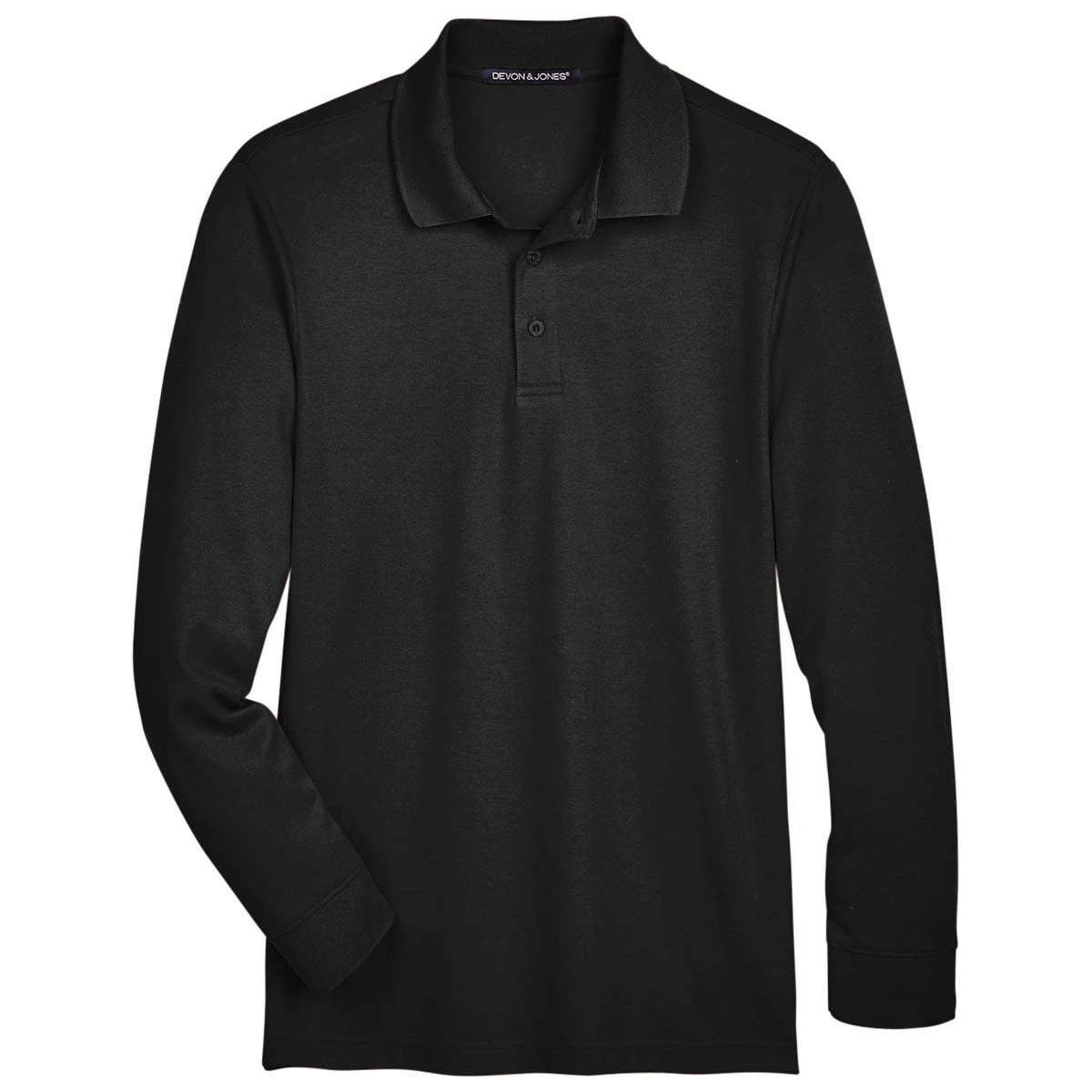 Devon & Jones Men's Black CrownLux Performance Tall Plaited Long Sleeve Polo 1 Devon & Jones Men's Black CrownLux Performance Tall Plaited Long Sleeve Polo