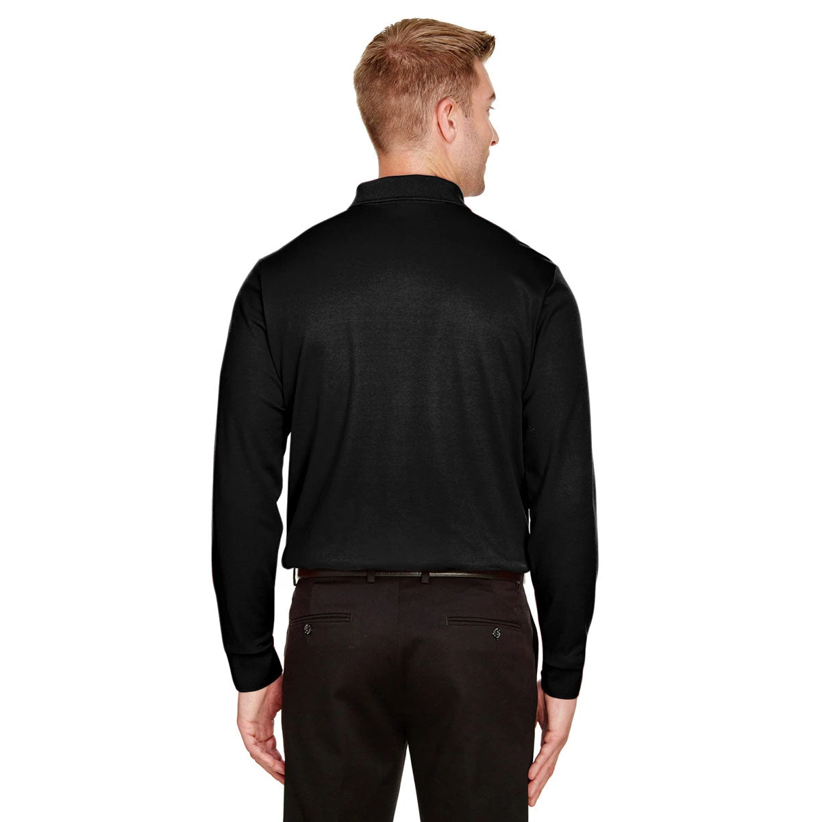 Devon & Jones Men's Black CrownLux Performance Tall Plaited Long Sleeve Polo 4 Devon & Jones Men's Black CrownLux Performance Tall Plaited Long Sleeve Polo - Image 4