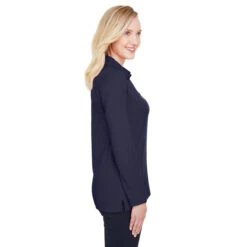 Devon & Jones Women's Navy CrownLux Performance Plaited Long Sleeve Polo -Best Clothing Shop DG20LW Navy HTS