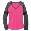 District Women's Heathered Dark Fuchsia/Heathered Charcoal/Black Game Long Sleeve V-Neck Tee