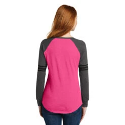 District Women's Heathered Dark Fuchsia/Heathered Charcoal/Black Game Long Sleeve V-Neck Tee -Best Clothing Shop DM477 Heathered Dark Fuchsia Heathered Charcoal Black HTB