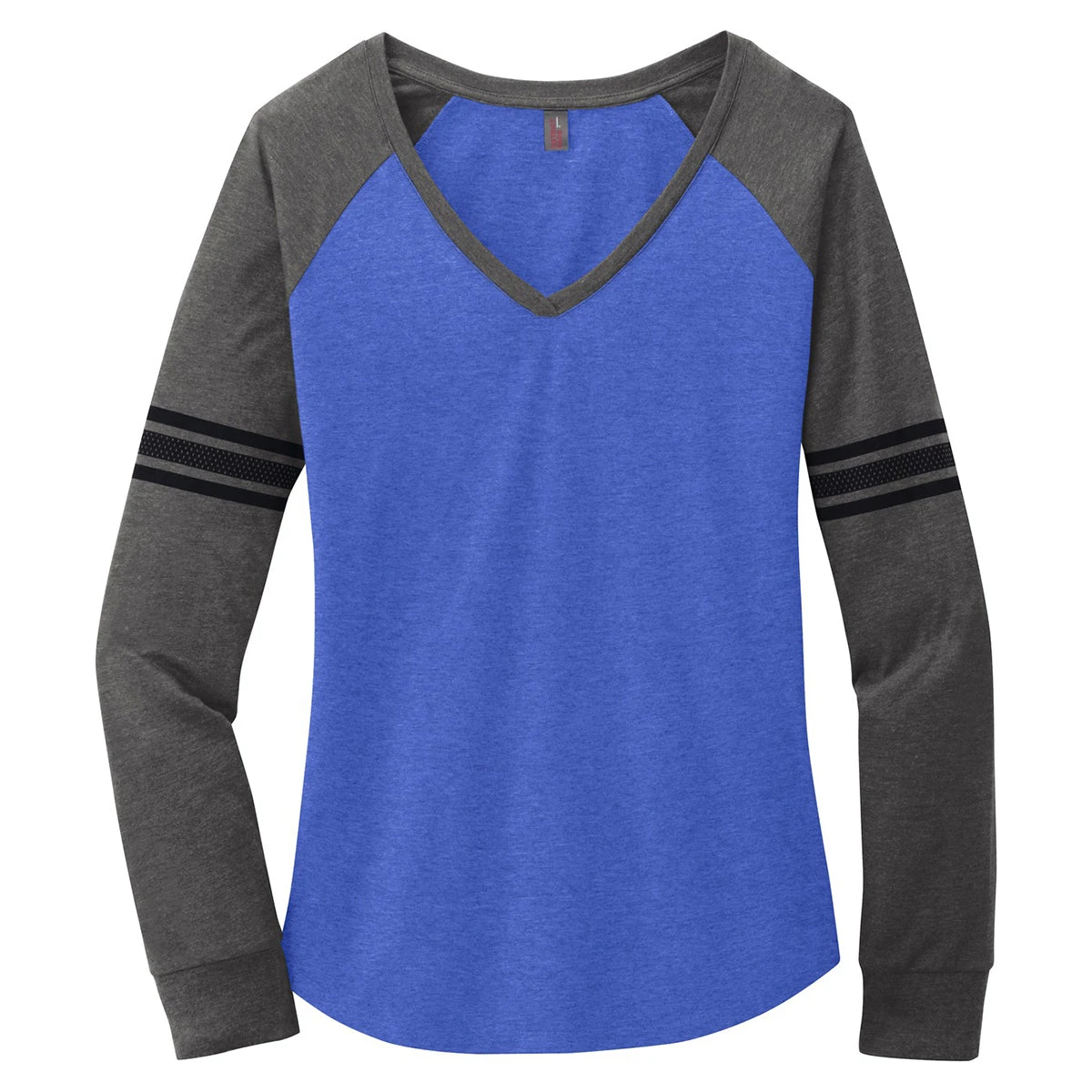 District Women's Heathered True Royal/Heathered Charcoal/Black Game Long Sleeve V-Neck Tee 1 District Women's Heathered True Royal/Heathered Charcoal/Black Game Long Sleeve V-Neck Tee