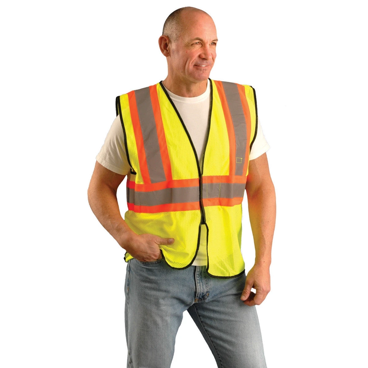 OccuNomix Men's Yellow High Visibility Value Mesh Two-Tone Safety Vest 1 OccuNomix Men's Yellow High Visibility Value Mesh Two-Tone Safety Vest