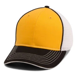 Paramount Apparel Ath Gold/Black/White Piped Fine Mesh Cap