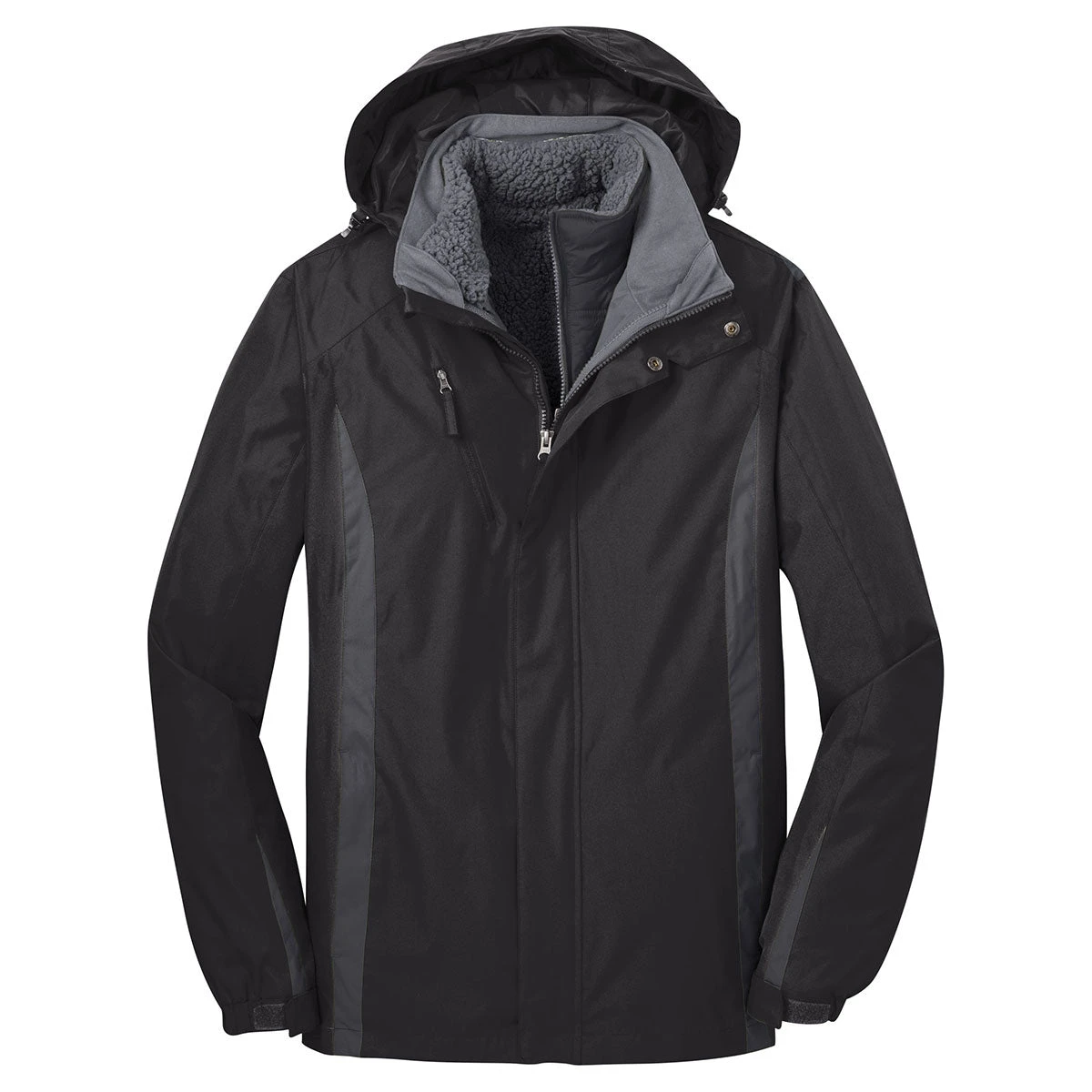 Port Authority Men's Black/ Black/ Magnet Grey Colorblock 3-in-1 Jacket 1 Port Authority Men's Black/ Black/ Magnet Grey Colorblock 3-in-1 Jacket