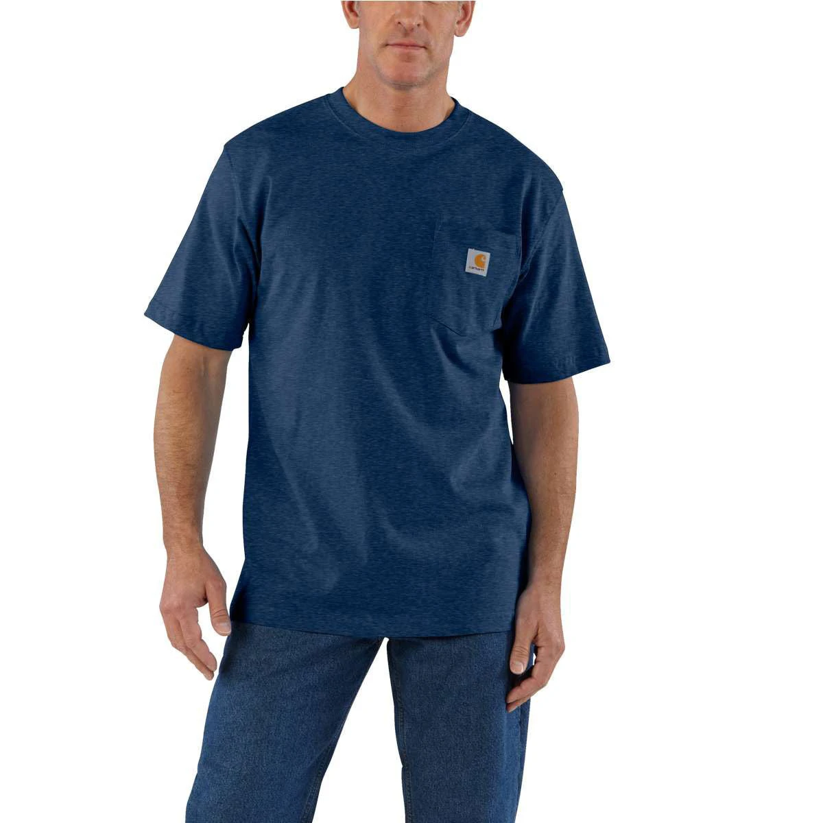 Carhartt Men's Tall Dark Cobalt Blue Heather Workwear Pocket S/S T-Shirt 2 Carhartt Men's Tall Dark Cobalt Blue Heather Workwear Pocket S/S T-Shirt - Image 2