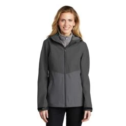 Port Authority Women's Storm Grey/Shadow Grey Tech Rain Jacket -Best Clothing Shop L406 Storm Grey Shadow Grey HTF