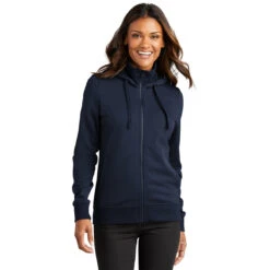 Port Authority Women's River Blue Navy Smooth Fleece Hooded Jacket -Best Clothing Shop L814 RiverBlNv HTF