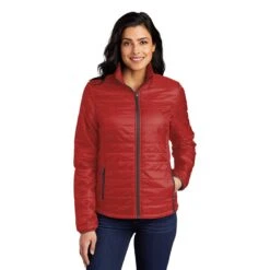 Port Authority Women's Fire Red/ Graphite Packable Puffy Jacket -Best Clothing Shop L850 Fire Red Graph HTF