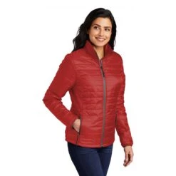 Port Authority Women's Fire Red/ Graphite Packable Puffy Jacket -Best Clothing Shop L850 Fire Red Graph HTS