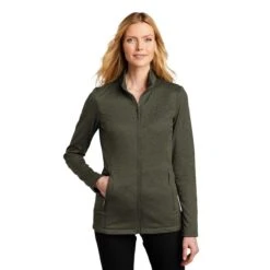 Port Authority Women's Deep Olive Heather Collective Striated Fleece Jacket -Best Clothing Shop L905 Deep Olive Heather HTF