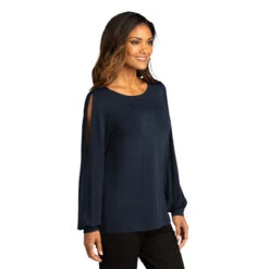 Port Authority Women's River Blue Navy Luxe Knit Jewel Neck Top -Best Clothing Shop LK5600 River Blue Navy HTS