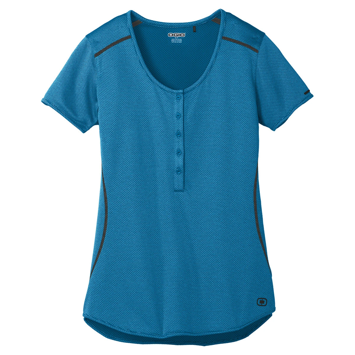 OGIO Women's Bolt Blue/Blacktop Orbit Henley 1 OGIO Women's Bolt Blue/Blacktop Orbit Henley