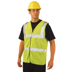 OccuNomix Men's Yellow High Visibility Premium Mesh Dual Stripe Safety Vest