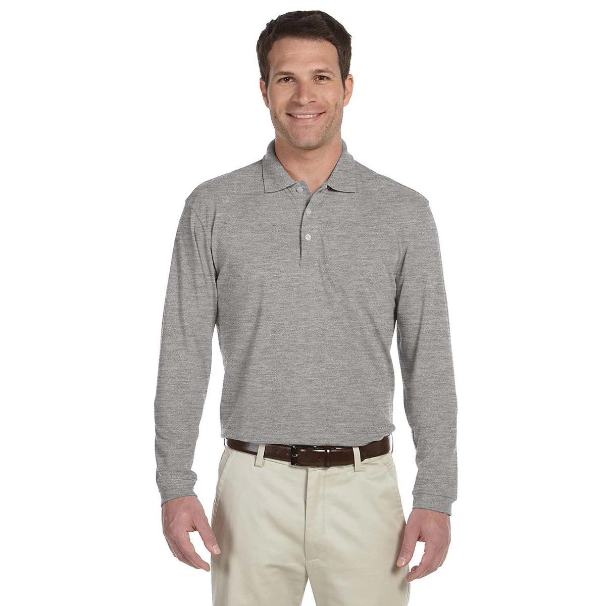 Harriton Men's Grey Heather 5.6 Oz. Easy Blend Long-Sleeve Polo 2 Harriton Men's Grey Heather 5.6 Oz. Easy Blend Long-Sleeve Polo - Image 2