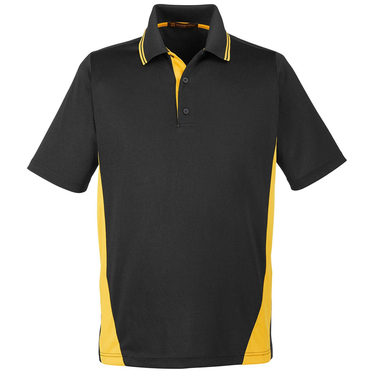 Harriton Men's Black/ Sunray Yellow Tall Flash Snag Protection Plus Colorblock Polo 1 Harriton Men's Black/ Sunray Yellow Tall Flash Snag Protection Plus Colorblock Polo