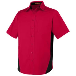 Harriton Men's Red/ Black Tall Flash Colorblock Short Sleeve Shirt -Best Clothing Shop M586T TG S
