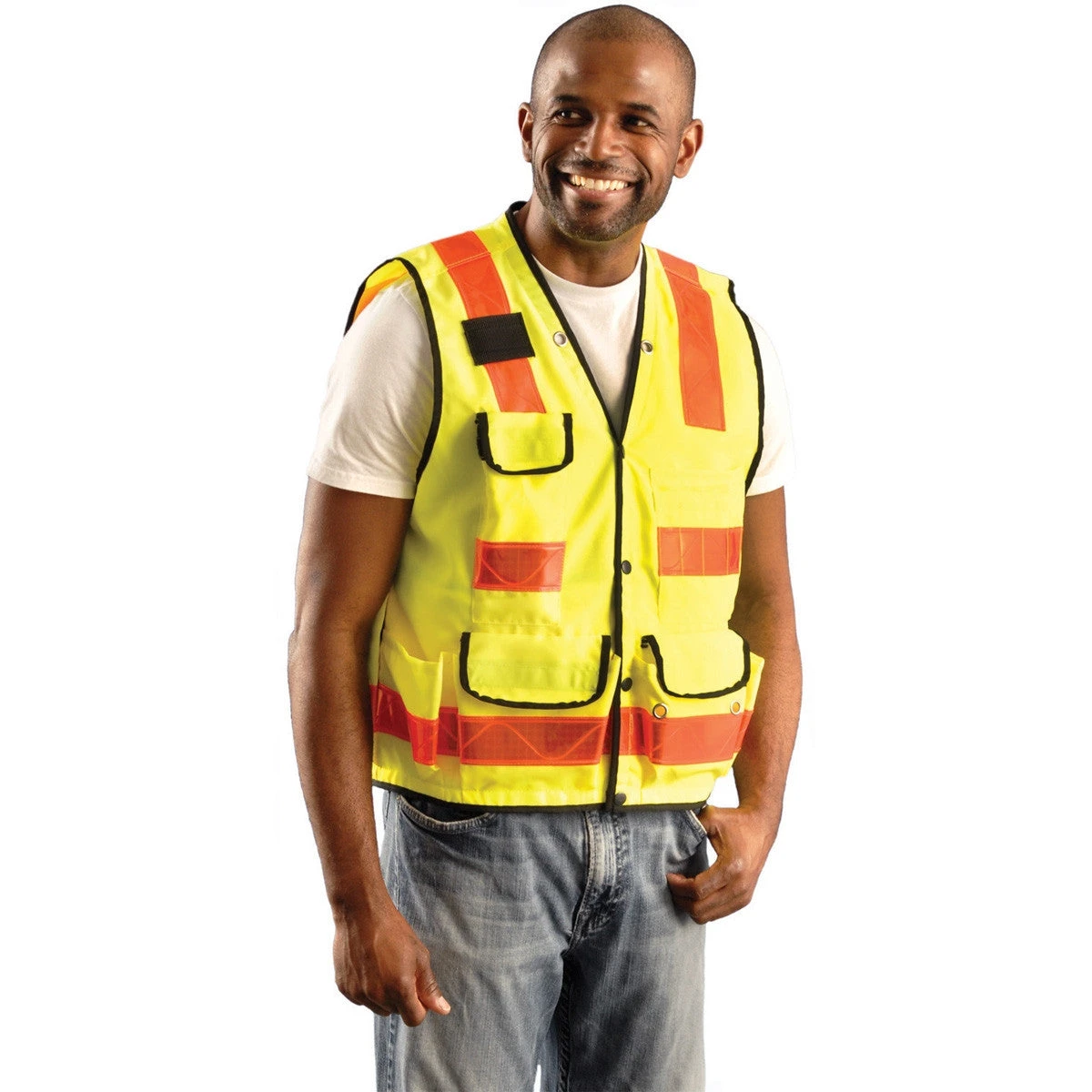 OccuNomix Men's Yellow High Visibility Premium Solid Pro-Style Surveyor Vest 2 OccuNomix Men's Yellow High Visibility Premium Solid Pro-Style Surveyor Vest - Image 2