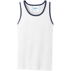 Port & Company Men's White/Navy Core Cotton Tank Top