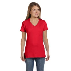 Hanes Women's Athletic Red 4.5 Oz. 100% Ringspun Cotton Nano-T V-Neck T-Shirt