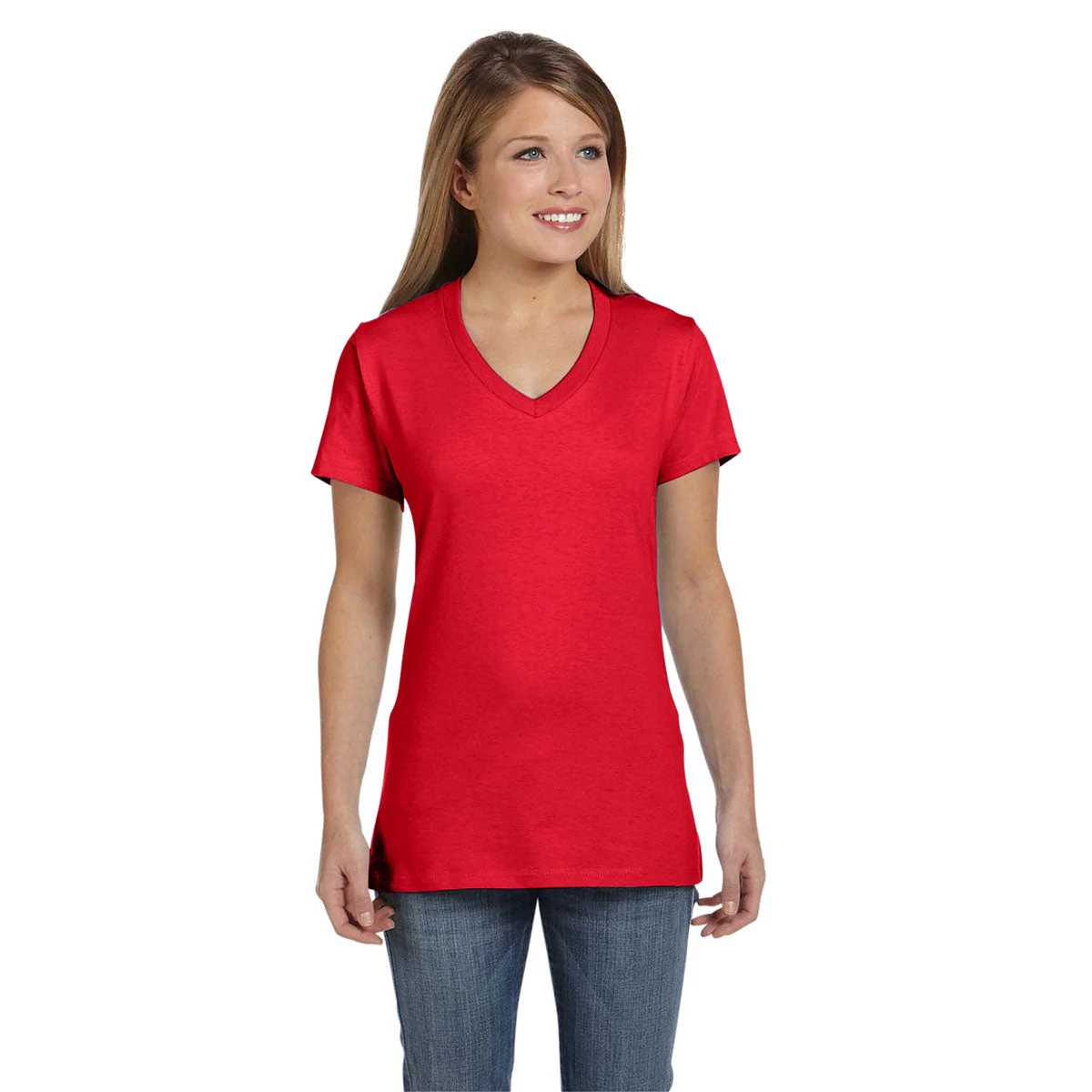 Hanes Women's Athletic Red 4.5 Oz. 100% Ringspun Cotton Nano-T V-Neck T-Shirt 1 Hanes Women's Athletic Red 4.5 Oz. 100% Ringspun Cotton Nano-T V-Neck T-Shirt