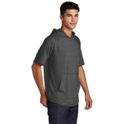 Sport-Tek Men's Dark Grey Heather Posicharge Tri-Blend Wicking Short Sleeve Hoodie -Best Clothing Shop ST404 Dark Grey Hthr HTS