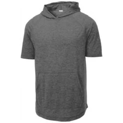 Sport-Tek Men's Dark Grey Heather Posicharge Tri-Blend Wicking Short Sleeve Hoodie -Best Clothing Shop ST404 Dark Grey Hthr S