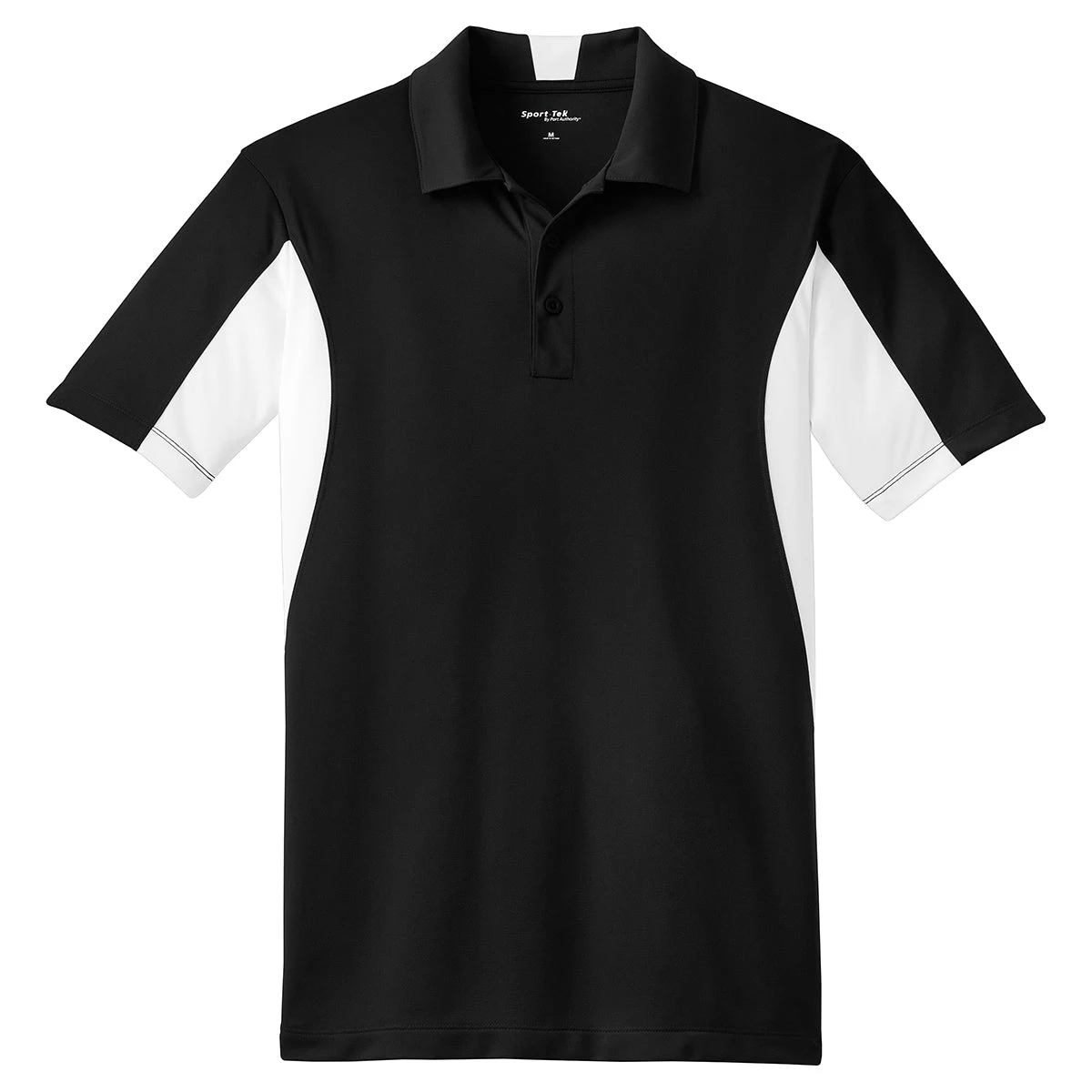 Sport-Tek Men's Black/White Side Blocked Micropique Sport-Wick Polo 1 Sport-Tek Men's Black/White Side Blocked Micropique Sport-Wick Polo