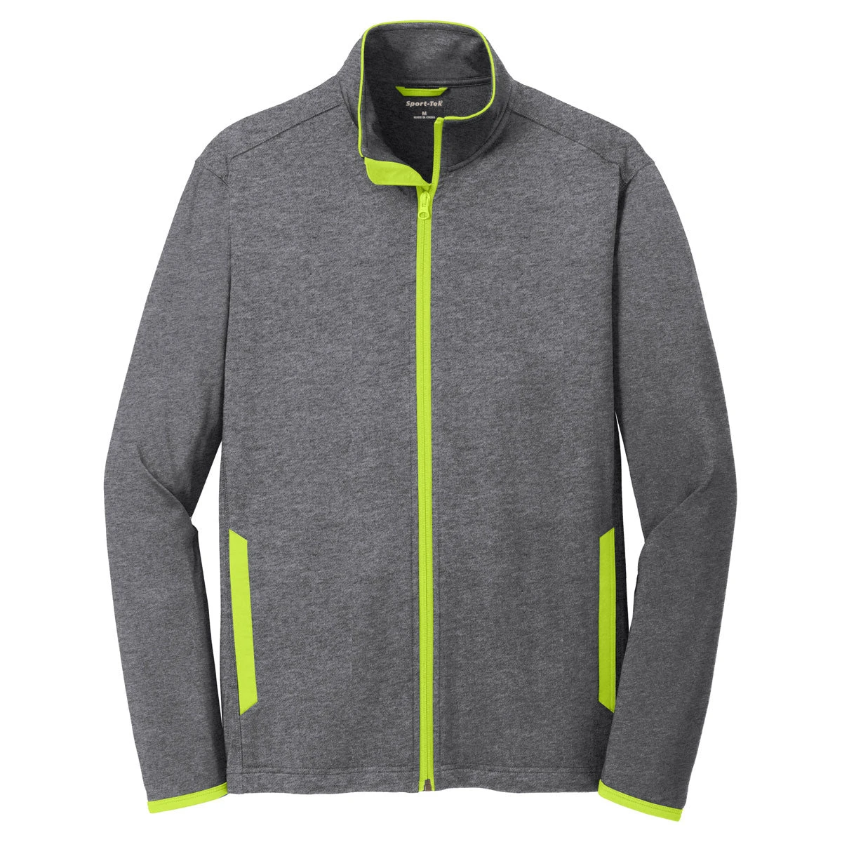 Sport-Tek Men's Charcoal Grey Heather/ Charge Green Sport-Wick Stretch Contrast Full-Zip Jacket 1 Sport-Tek Men's Charcoal Grey Heather/ Charge Green Sport-Wick Stretch Contrast Full-Zip Jacket
